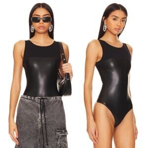 Wolford Eco Faux Leather String Bodysuit Black Grunge Edgy Sexy Jersey Y2K NWT